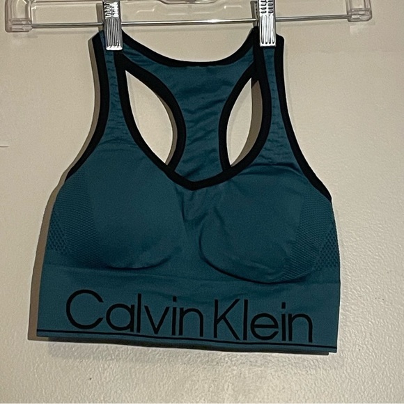 Calvin Kline S/P/CH performance quick dry sports Bra green with black trim - Picture 1 of 7